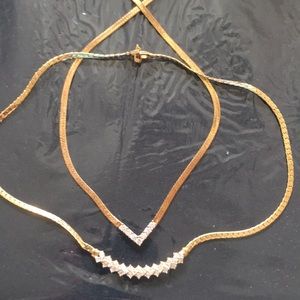 Set Of Two Crystal Gold Necklaces